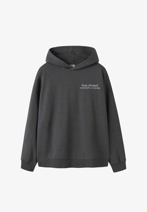 Felpa con cappuccio grigia con tasca frontale, con scritta bianca "Porte d'Auteuil" e coordinate. Realizzata in un tessuto morbido e dalla texture evidente.