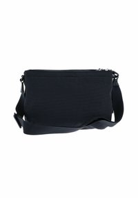 Borsa a tracolla nera realizzata in tessuto testurizzato, dotata di chiusura con zip e tracolla regolabile, con un design liscia e minimalista.