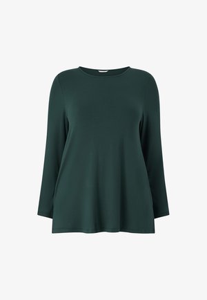 Langärmliges Oberteil in Dunkelgrün, aus glattem Stoff. Verfügt über einen runden Ausschnitt und eine lockere Passform mit dezenten Seitennähten.
