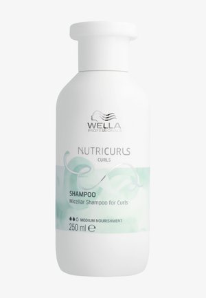 Wella Professionals Nutricurls micellaire shampoo fles voor krullen, 250 ml, medium verzorging, wit met lichtgroen ontwerp.
