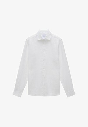 Witte langesleevenshirt gemaakt van gestructureerd linnen, met een klassieke kraag en knopen aan de voorkant, met een relaxte pasvorm en rechte zoom.