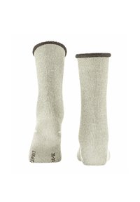 Lichtgrijze sokken met een gestructureerde afwerking en een donkergrijze geribbelde boord. Voorzien van subtiele merkopdrukken op de zool en gemaakt van glad, rekbaar materiaal.