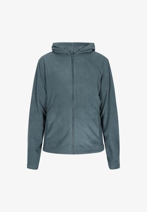 Hanorac din fleece în nuanțe de gri-albăstrui, cu fermoar frontal, glugă ajustabilă, mâneci lungi și textură moale. Conceput pentru căldură și confort.