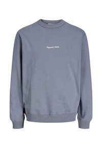 Μπλε φούτερ με στρογγυλή λαιμόκοψη, μακριά μανίκια και ριμπ μανσέτες, τελείωμα και γιακά, με μικρό λευκό κείμενο «Originals Studio» στο στήθος.