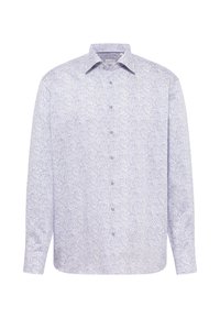 Herre langærmet skjorte med knapper i lyseblå og hvid paisley mønster og spredt krave.