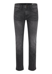 Hallide denim teksad otsejalaga disainiga, viie taskuga, diskreetse kulumisega ja sileda tekstuuriga. Metallne nööp sulgemiseks vöökohtadel.