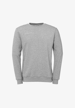 Grijze sweater gemaakt van een zachte katoenmix, met een ronde hals, geribbelde manchetten en een klein "uhlsport" logo op de voorkant.