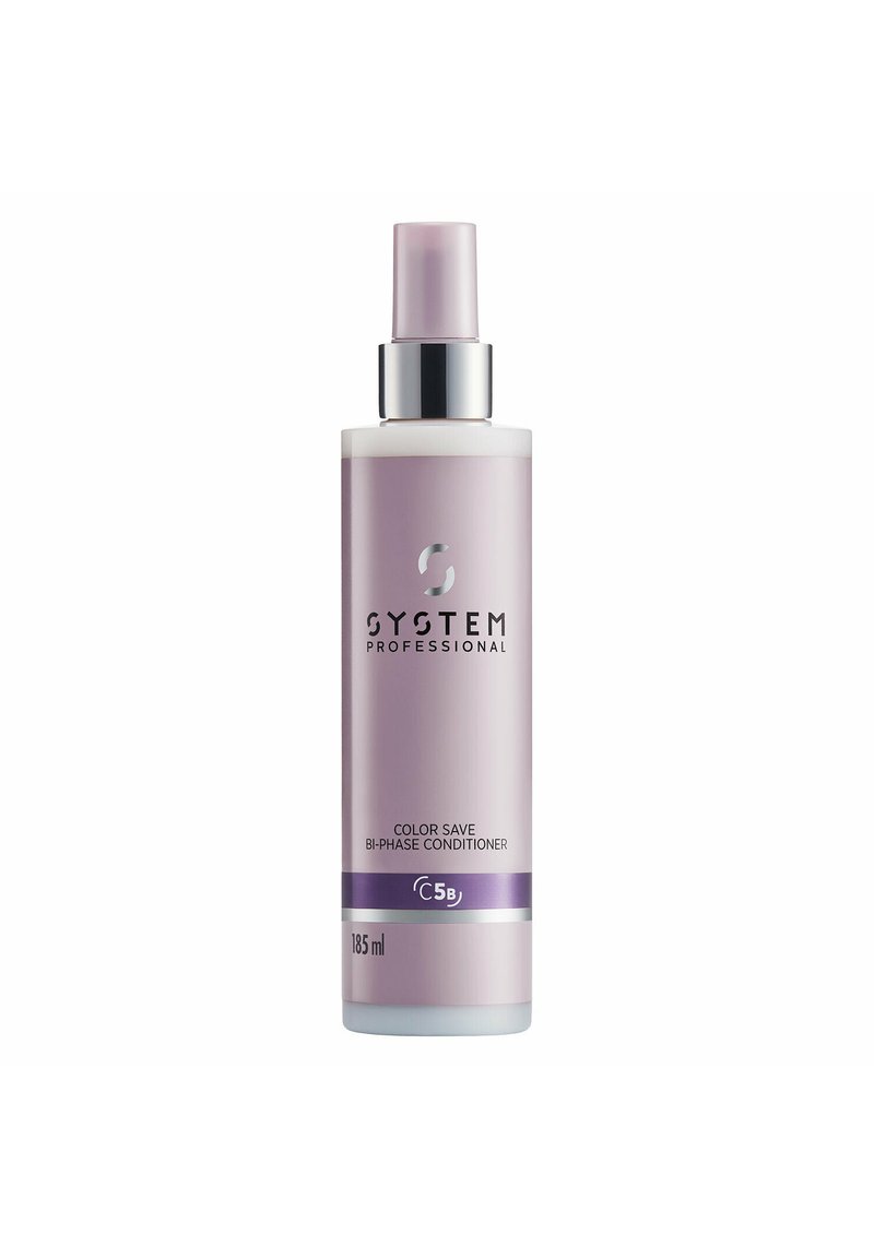 Bi-phase conditioner in a translucent lavender bottle. Features silver hardware and a purple label, with 185 ml capacity.