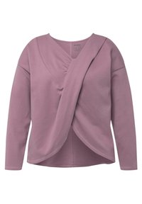Top a maniche lunghe in lavanda tenue, con un design incrociato e un dettaglio arricciato al petto, dal taglio rilassato. Tessuto morbido.