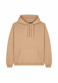 Felpa con cappuccio in cotone beige chiaro, con tasca a marsupio frontale, polsini a costine e una vestibilità comoda con dettaglio del laccetto.