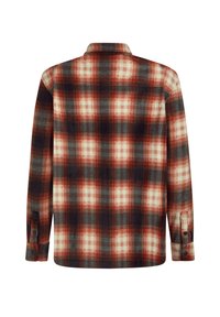 Geruite shirt met een mix van rood, crème en blauw, met lange mouwen, een kraag en knoopmanchetten. Gemaakt van gestructureerde stof.