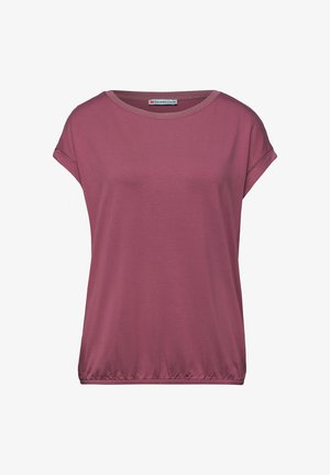 Damski top z krótkim rękawem w kolorze mauve, z okrągłym dekoltem, mankietami na rękawach i elastycznym dołem, oznaczony marką Street One.