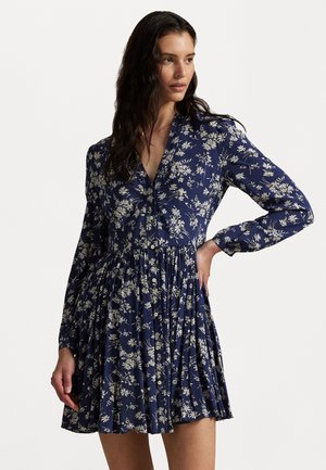 Polo Ralph Lauren FLORAL BUTTONED CREPE DRESS - Vardagsklänning - navy/cream