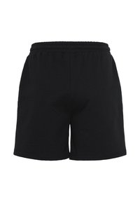 Shorts en coton noirs avec une taille élastique, présentant un design simple et une texture lisse. Aucune poche ni détail supplémentaire visible.