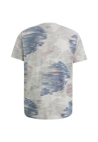 Chemise à manches courtes avec une base beige ornée de motifs abstraits bleus et roses, fabriquée à partir d'un tissu léger au toucher doux.