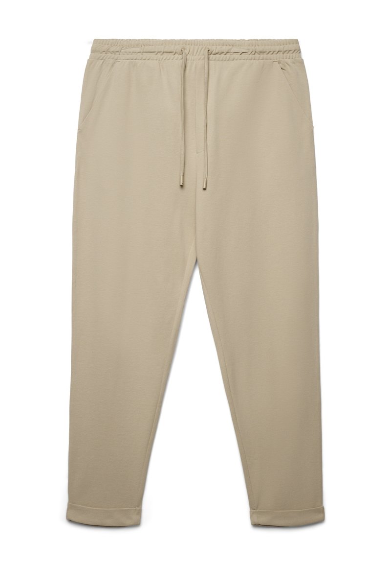 Beige Sweatpants mit elastischem Bund, verstellbarem Kordelzug, seitlichen Taschen und Bündchen an den Knöcheln. Hergestellt aus weichem, flexiblem Material.