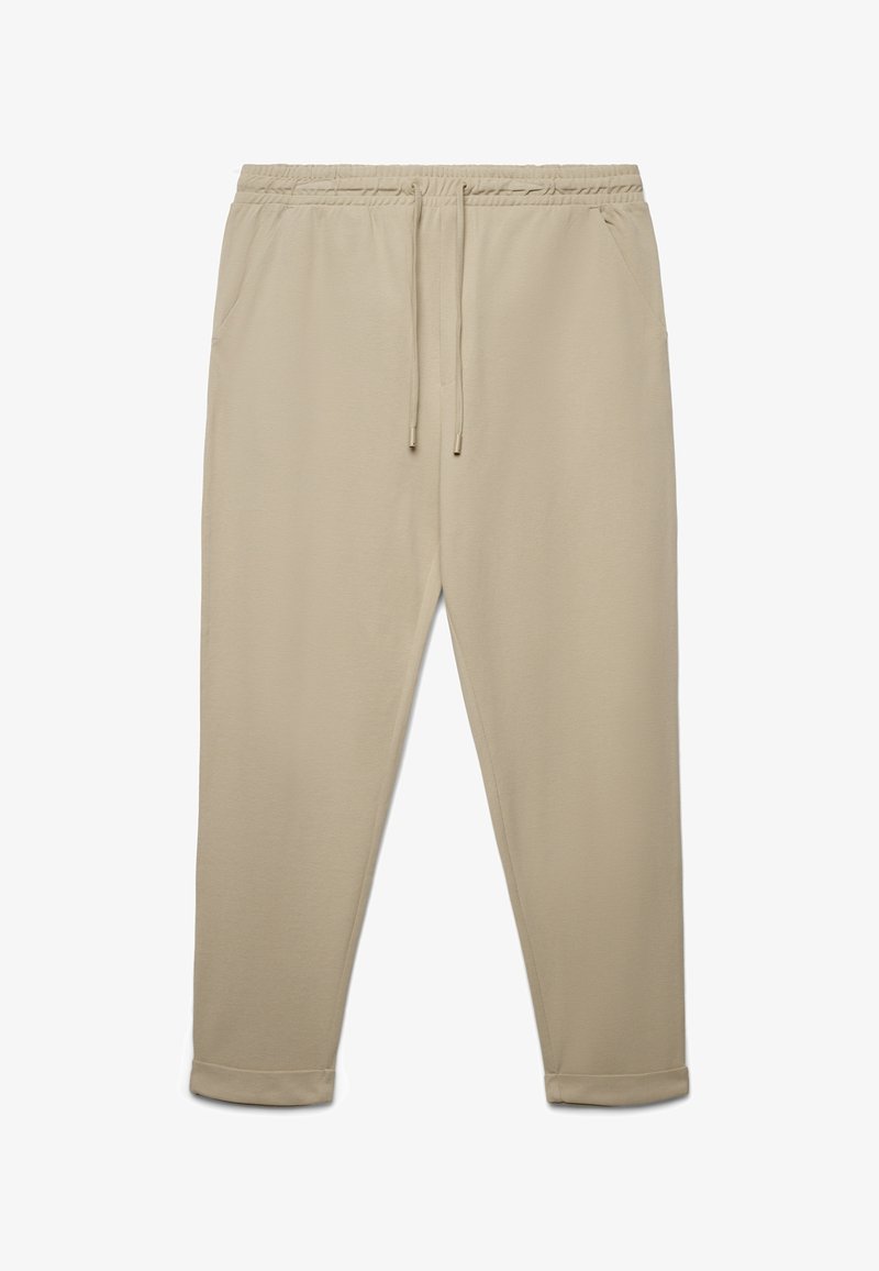 Beige Sweatpants mit elastischem Bund, verstellbarem Kordelzug, seitlichen Taschen und Bündchen an den Knöcheln. Hergestellt aus weichem, flexiblem Material.