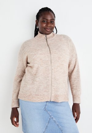 Vero Moda Curve VMCPALMA HIGHNECK ZIP CARDIGAN - Chaqueta de punto - silver mink melange