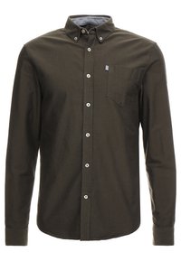 Donkergroen, lange mouwen shirt van katoen, met een button-down kraag, een borstzak en een contrasterend detail aan de binnenkraag.