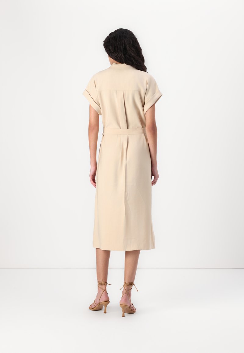cassie button-front midi dress in linen EVEREVE Women's Cassie Stretch Linen Dress, Size XS, Tan