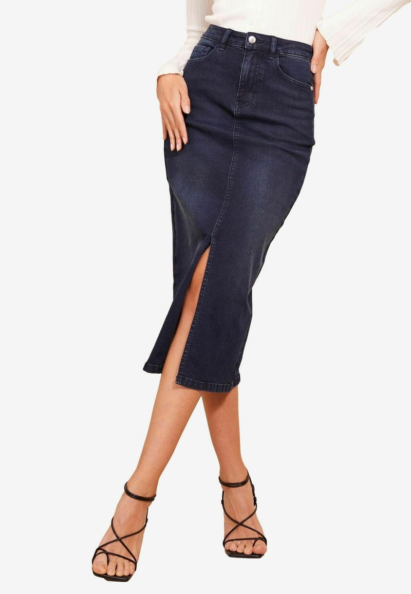 Friends Like These SPLIT FRONT MIDI - Fustă denim - inky blue