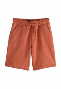 Rostfarbene Shorts aus weichem Material mit einem elastischen Bund, Kordelzug und zwei seitlichen Taschen. Schlichtes Design mit sauberen Kanten.