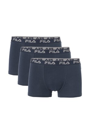 Tre boxer FILA blu navy con fascia elastica in vita con il logo FILA in grigio chiaro.