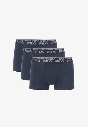 Tre boxer FILA blu navy con fascia elastica in vita con il logo FILA in grigio chiaro.