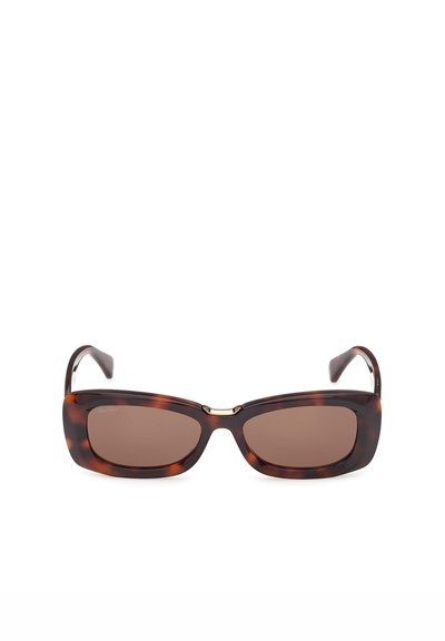 Rectangular tortoiseshell sunglasses with brown tinted lenses and a subtle gold accent on the bridge.