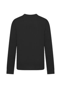 Schwarzes Langarmshirt mit Rundhalsausschnitt, einfarbigem Stoff und geradem Saum. Keine sichtbaren Logos oder Muster.