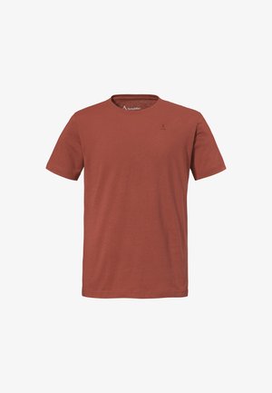 Rotes T-Shirt mit kurzen Ärmeln aus Baumwolle. Mit rundem Ausschnitt und dezentem Logodetail auf der linken Brust. Glatte Textur und lockere Passform.