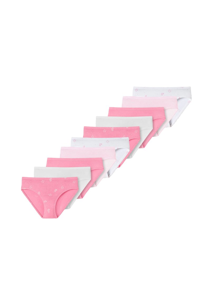 Confezione di dieci slip hipster in cotone rosa e bianco, caratterizzati da colori solidi e delicati motivi floreali. Vita elastica, design senza cuciture.