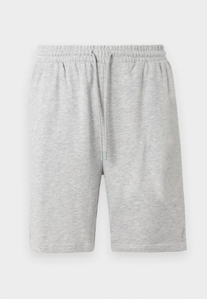 Lys grå casual shorts med elastisk midjebånd, justerbar snor, sidelommer og myk teksturert stoff.
