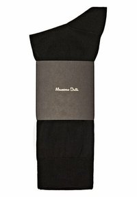 Black tights packaged in a rectangular dark gray box, featuring a smooth texture and a folded design. The box includes the brand name in script.