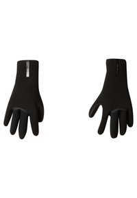Black neoprene gloves with textured grip on palms, featuring a smooth exterior and a reflective accent on the wrist. Five-finger design.