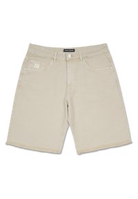 Boxeri din denim bej cu margine desfăcută, cinci buzunare și închidere cu buton. Prezintă logo-ul "PGDR" pe buzunarul din față. Croială dreaptă clasică.