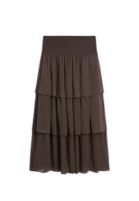 Massimo Dutti LONG RUFFLED - Gonna a campana - mottled dark brown