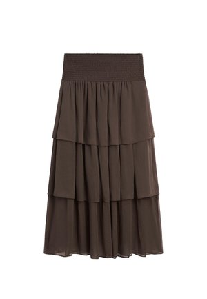 Massimo Dutti LONG RUFFLED - Gonna a campana - mottled dark brown
