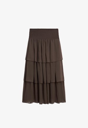 Massimo Dutti LONG RUFFLED - A-snit nederdel - mottled dark brown