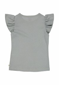 Šedé tričko s krátkým rukávem a volnými rukávy, se strukturálním vzorem a kulatým výstřihem. Štítek viditelný na dolním levém švu.