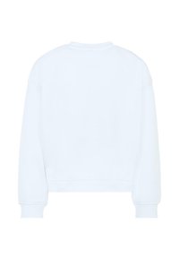 Felpa bianca a collo rotondo con spalle scese, maniche lunghe e polsini a costine. Tessuto morbido con una superficie liscia, senza motivi né grafiche.