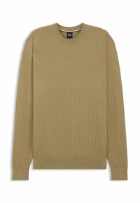 Maglione kaki a maniche lunghe con motivo a texture, scollo rotondo, polsini e orlo a coste. Realizzato in tessuto morbido e traspirante.