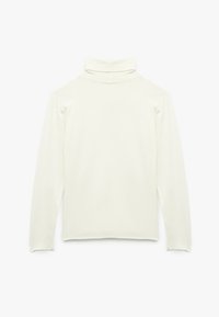 Długi rękaw, golf w kolorze off-white, wykonany z gładkiego, miękkiego materiału. Posiada wysoki kołnierz, dopasowany krój oraz minimalistyczny design.
