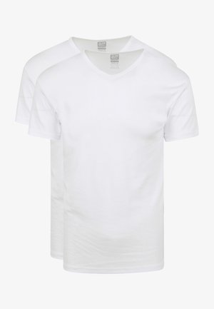Witte V-hals T-shirts in een verpakking van twee. Gemaakt van zachte katoen, met korte mouwen en een regular fit. Labels zichtbaar bij de halslijn.