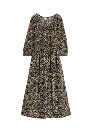 ANIMAL PRINT V-NECK RUCHED MIDI WAISTED  - Freizeitkleid - natural mix