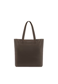 Sac fourre-tout en cuir marron avec surface texturée, doté de deux poignées courtes et sans quincaillerie ni accents visibles. Un design simple et structuré.