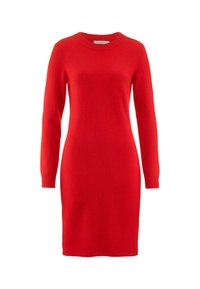 Abito rosso lavorato a maglia con scollatura rotonda, maniche lunghe e silhouette aderente. Realizzato in materiale morbido e liscio, senza motivi.
