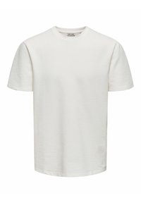 Hvid kortærmet t-shirt med struktureret overflade og rund halsudskæring. Fremstillet af blødt materiale med en normal pasform. Ingen udsmykninger.