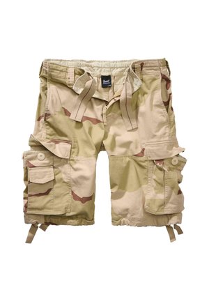 Kamouflage cargo shorts i beige och ljusbrun. Har stora sidofickor, justerbart snöre i midjan och slitstarkt tyg.