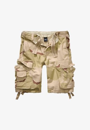 Kamouflage cargo shorts i beige och ljusbrun. Har stora sidofickor, justerbart snöre i midjan och slitstarkt tyg.